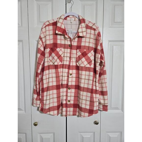 Maurices medium women's red and white button up flannel long sleeve new w tags - Picture 1 of 11